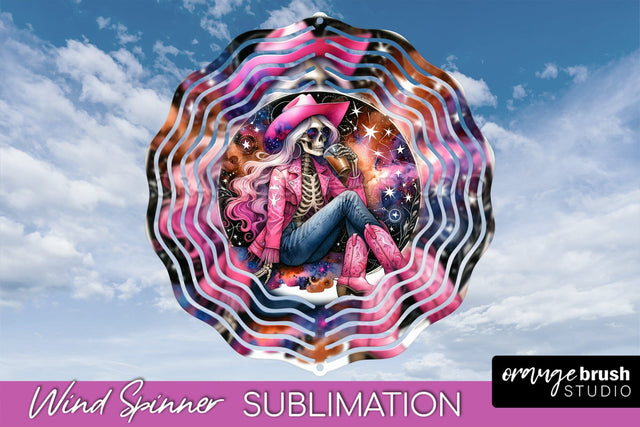 Cowgirl Wind Spinner - Halloween Skeleton Wind Spinner PNG Sublimation OrangeBrushStudio 