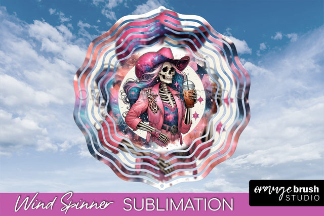 Cowgirl Wind Spinner - Halloween Skeleton Wind Spinner PNG Sublimation OrangeBrushStudio 