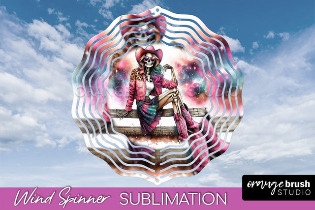 Cowgirl Wind Spinner - Halloween Skeleton Wind Spinner PNG Sublimation OrangeBrushStudio 