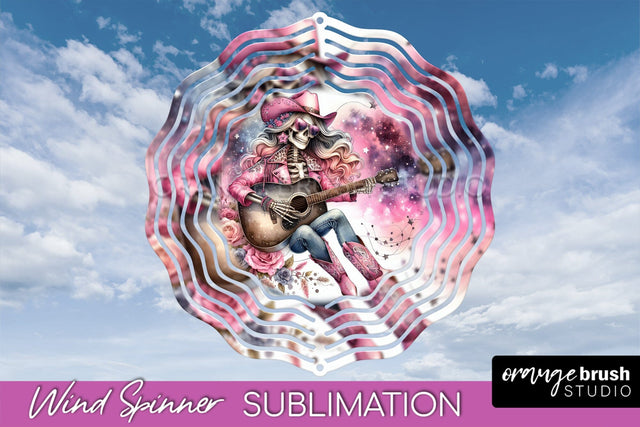 Cowgirl Wind Spinner - Halloween Skeleton Wind Spinner PNG Sublimation OrangeBrushStudio 