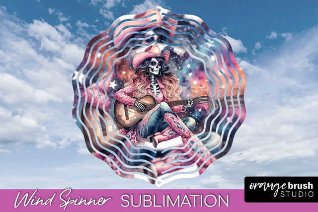 Cowgirl Wind Spinner - Halloween Skeleton Wind Spinner PNG Sublimation OrangeBrushStudio 