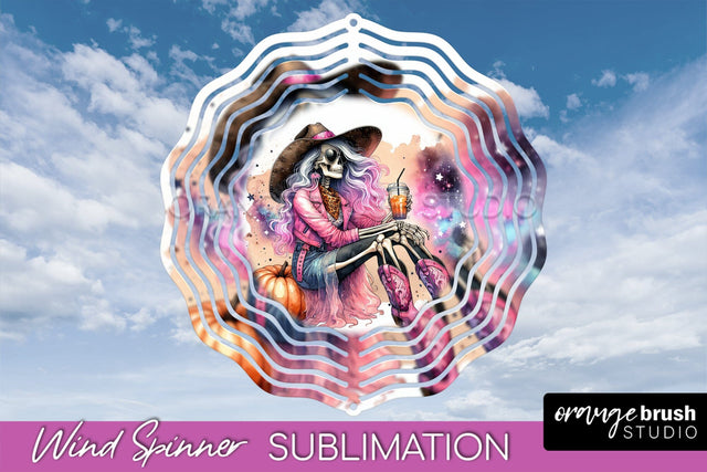 Cowgirl Wind Spinner - Halloween Skeleton Wind Spinner PNG Sublimation OrangeBrushStudio 