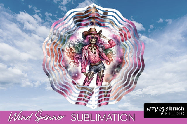 Cowgirl Wind Spinner - Halloween Skeleton Wind Spinner PNG Sublimation OrangeBrushStudio 
