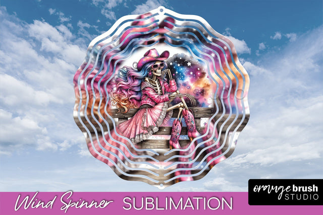 Cowgirl Wind Spinner - Halloween Skeleton Wind Spinner PNG Sublimation OrangeBrushStudio 
