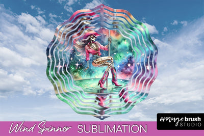 Cowgirl Wind Spinner - Halloween Skeleton Wind Spinner PNG Sublimation OrangeBrushStudio 