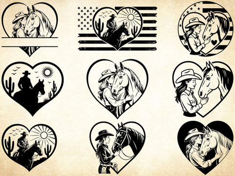 Cowgirl With Heart SVG Bundle, Horse Lover Svg, Cowgirl With Horse Clipart, Western Horse Svg SVG Creativeart88 