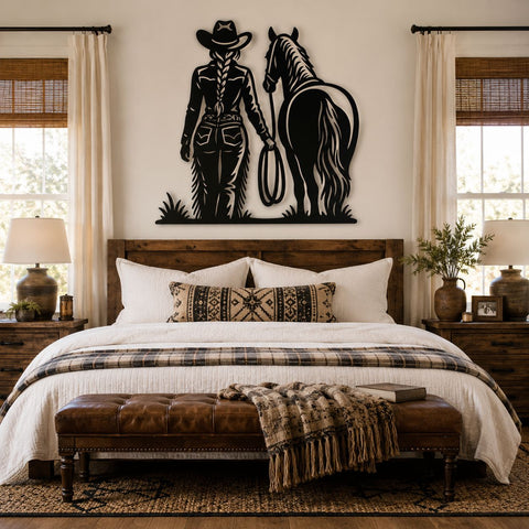 Cowgirl with Horse Laser SVG | Western Metal Wall Art DXF | Cowboy Ranch Plasma Cut File | CNC Laser Cut Svg| Rustic Farmhouse Decor SVG HappyDesignStudio 