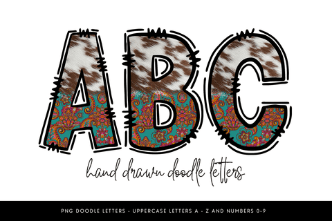 Cowhide and Paisley Doodle Letters Sublimation BijouBay 