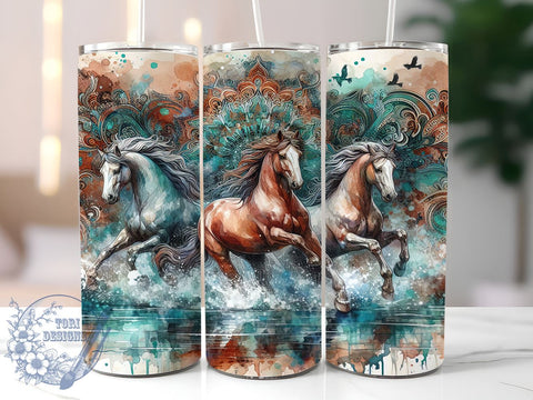 Cowhide Aztec Horse 20oz Skinny Tumbler PNG, Horse Lover Tumbler Sublimation Wrap, Straight & Tapered Tumbler Wrap, Instant Digital Download Sublimation ToriDesigns 
