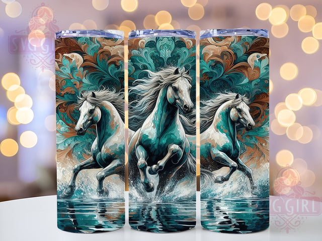 Cowhide Aztec Horse Tumbler PNG, Watercolor Running Horses Sublimation, 20 oz Skinny Tumbler, Horse Lover Tumbler Wrap, Digital Download Sublimation SvggirlplusArt 
