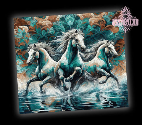 Cowhide Aztec Horse Tumbler PNG, Watercolor Running Horses Sublimation, 20 oz Skinny Tumbler, Horse Lover Tumbler Wrap, Digital Download Sublimation SvggirlplusArt 