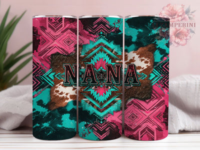 Cowhide Aztec Western Nana Tumbler Wrap, Western Nana Gift, Aztec Print Sublimation, Boho Cow Print Wrap, Southwest Tumbler Design, Country Western Mug, Rustic Cowhide Cup Sublimation Li Zamperini 