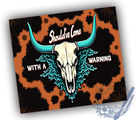 Cowhide Bull Skull Tumbler, Warning Tumbler Wrap, 20oz Sublimation Design, Western Decor, Cow Skull Gift, Digital Download, Rustic Drinkware Sublimation ToriDesigns 