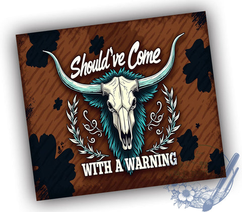 Cowhide Bull Skull Tumbler, Warning Tumbler Wrap, 20oz Sublimation Design, Western Decor, Cow Skull Gift, Digital Download, Rustic Drinkware Sublimation ToriDesigns 