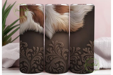 Cowhide & Damask 20oz Tumbler Wrap Sublimation PixelChick 