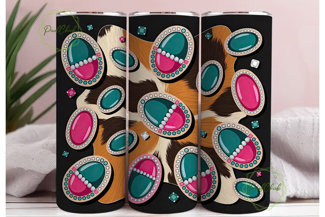 Cowhide Gemstone Tumbler Wrap Sublimation PixelChick 