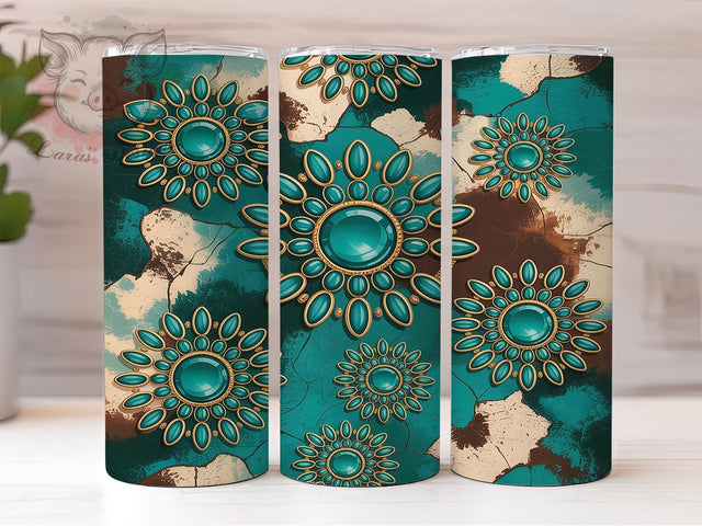 Cowhide Gemstone Western Tumbler Wrap, Gemstone Tumbler Design, Rustic Tumbler, 20oz Skinny Tumbler, Western Tumbler Wrap, Leather Tumbler Design, Boho Tumbler Sublimation Lara' s Designs 