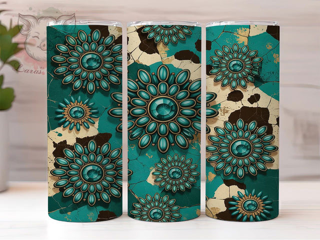 Cowhide Gemstone Western Tumbler Wrap, Gemstone Tumbler Design, Rustic Tumbler, 20oz Skinny Tumbler, Western Tumbler Wrap, Leather Tumbler Design, Boho Tumbler Sublimation Lara' s Designs 