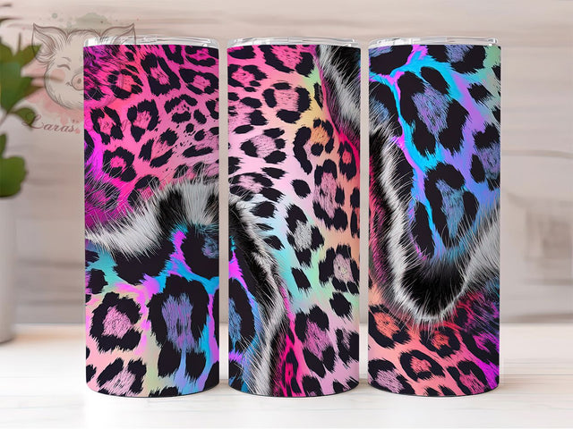 Cowhide Leopard Print Holographic Tumbler, Holographic Tumbler Design, 20oz Tumbler Sublimation, Western Glam Tumbler, Digital Tumbler Wrap, Trendy Animal Print Tumbler Sublimation Lara' s Designs 