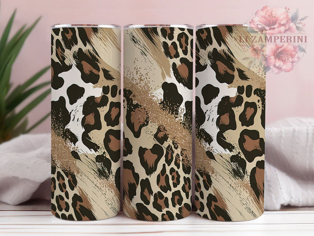 Cowhide Leopard Print Western Tumbler, Western Glitter Tumbler, 20oz Tumbler Sublimation, Rustic Cowgirl Tumbler, Digital Tumbler Wrap, Boho Western Tumbler Sublimation Li Zamperini 