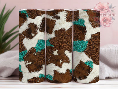 Cowhide & Tooled Leather Tumbler Wrap, 20oz Sublimation Wrap, Rustic Western Tumbler, Country Aesthetic Tumbler, Cowboy Style Tumbler PNG, Digital Download Sublimation Li Zamperini 