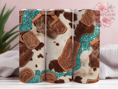 Cowhide & Tooled Leather Tumbler Wrap, 20oz Sublimation Wrap, Rustic Western Tumbler, Country Aesthetic Tumbler, Cowboy Style Tumbler PNG, Digital Download Sublimation Li Zamperini 