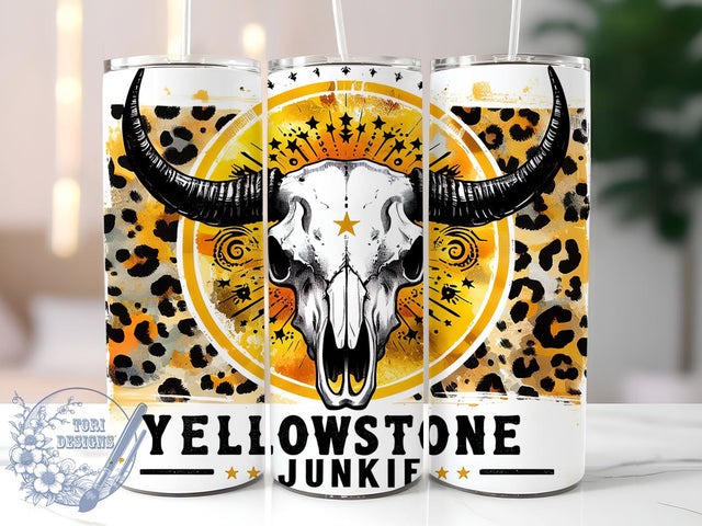 Cowhide Yellowstone 20oz Skinny Tumbler, Bull Skull Tumbler Png, Straight & Tapered Tumbler Wrap, Instant Digital Download Sublimation ToriDesigns 
