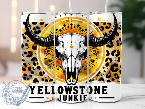 Cowhide Yellowstone 20oz Skinny Tumbler, Bull Skull Tumbler Png, Straight & Tapered Tumbler Wrap, Instant Digital Download Sublimation ToriDesigns 