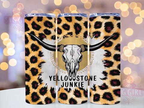 Cowhide Yellowstone 20oz Tumbler Wrap Sublimation Design, Straight Tapered Tumbler Wrap, Bull Skull and Leopard Tumbler Png, Instant Digital Download Sublimation SvggirlplusArt 