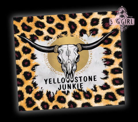Cowhide Yellowstone 20oz Tumbler Wrap Sublimation Design, Straight Tapered Tumbler Wrap, Bull Skull and Leopard Tumbler Png, Instant Digital Download Sublimation SvggirlplusArt 