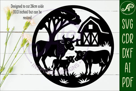 Cows on the farm scene wall sign, SVG file. SVG APInspireddesigns 
