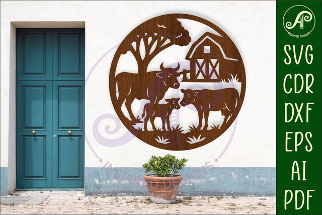 Cows on the farm scene wall sign, SVG file. SVG APInspireddesigns 