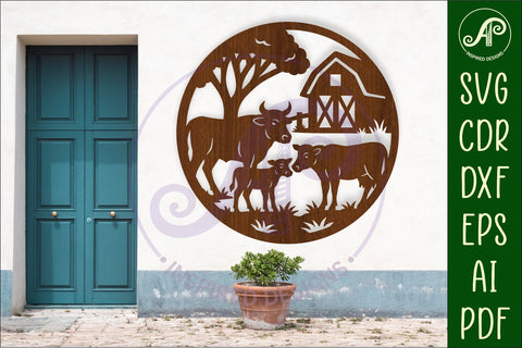 Cows on the farm scene wall sign, SVG file. SVG APInspireddesigns 