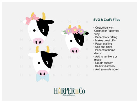 Cows with Bows and Flowers SVG PNG Cut EPS File SVG HarperNCo 