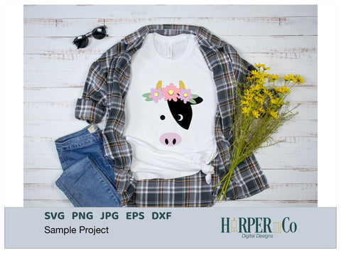 Cows with Bows and Flowers SVG PNG Cut EPS File SVG HarperNCo 