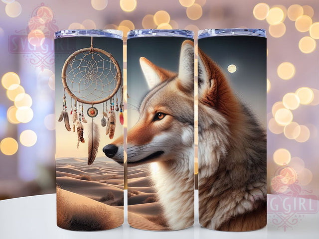 Coyote Dreamcatcher Tribal Tumbler Wrap, Dreamcatcher Wrap, 20oz Tumbler Design, Sublimation Wrap, Native American Tumbler, Wolf Dreamcatcher, Tribal Tumbler Sublimation SvggirlplusArt 
