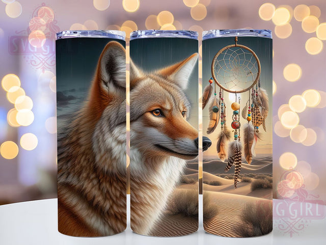 Coyote Dreamcatcher Tribal Tumbler Wrap, Dreamcatcher Wrap, 20oz Tumbler Design, Sublimation Wrap, Native American Tumbler, Wolf Dreamcatcher, Tribal Tumbler Sublimation SvggirlplusArt 