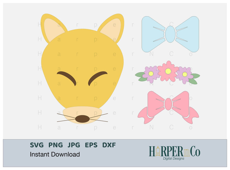 Coyote with Bows and Flowers SVG PNG Cut EPS File SVG HarperNCo 