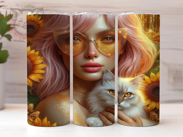 Cozy Aesthetic Girl Cat Tumbler, Aesthetic Tumbler Wrap, 20oz Skinny Tumbler Design, Cat Lover Tumbler PNG, Cute Girl Tumbler Wrap, Sublimation Tumbler PNG, Cozy Aesthetic Tumbler Sublimation Lara' s Designs 
