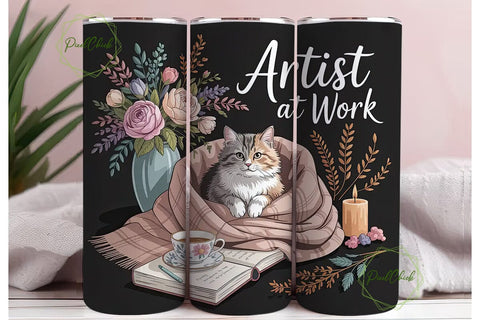 Cozy Artist Cat 20oz Tumbler Wrap Sublimation PixelChick 