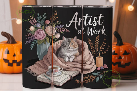 Cozy Artist Cat 20oz Tumbler Wrap Sublimation PixelChick 