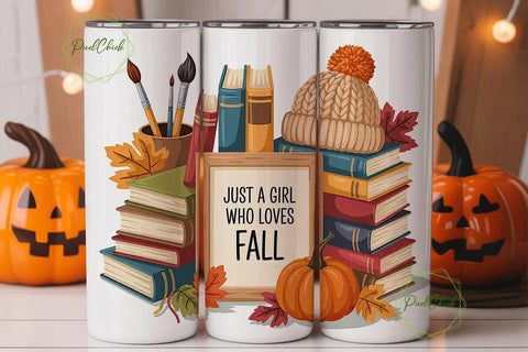 Cozy Autumn Books Tumbler Wrap Sublimation PixelChick 