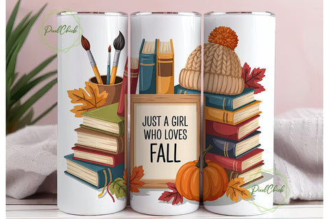 Cozy Autumn Books Tumbler Wrap Sublimation PixelChick 