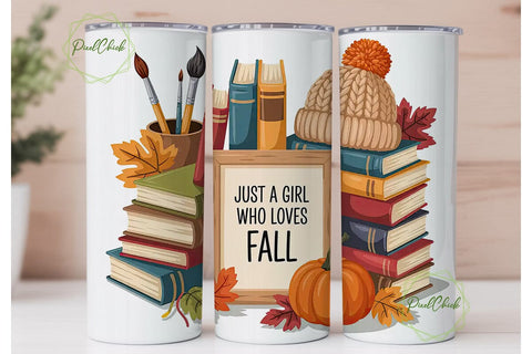 Cozy Autumn Books Tumbler Wrap Sublimation PixelChick 