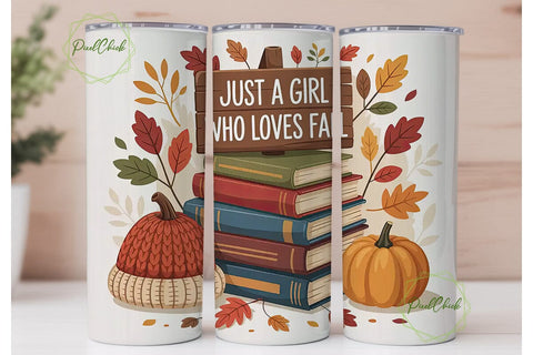 Cozy Autumn Books Tumbler Wrap Sublimation PixelChick 