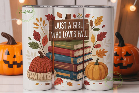 Cozy Autumn Books Tumbler Wrap Sublimation PixelChick 