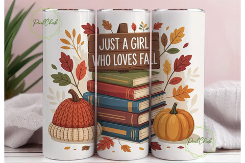 Cozy Autumn Books Tumbler Wrap Sublimation PixelChick 
