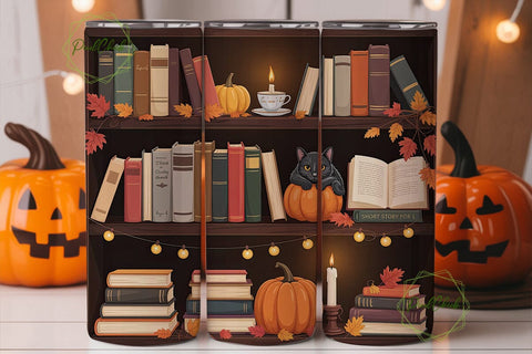 Cozy Autumn Bookshelf 20oz Tumbler Wrap Sublimation PixelChick 
