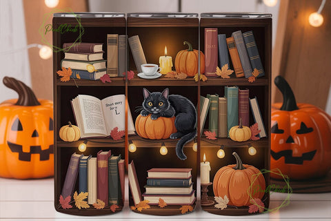 Cozy Autumn Bookshelf 20oz Tumbler Wrap Sublimation PixelChick 