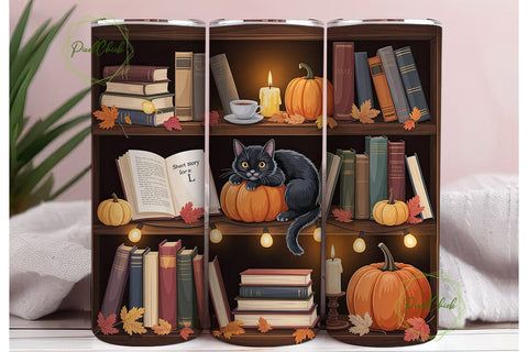 Cozy Autumn Bookshelf 20oz Tumbler Wrap Sublimation PixelChick 